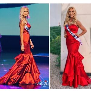 Ellie Wilde size 6 Elegant Red Satin Evening Gown